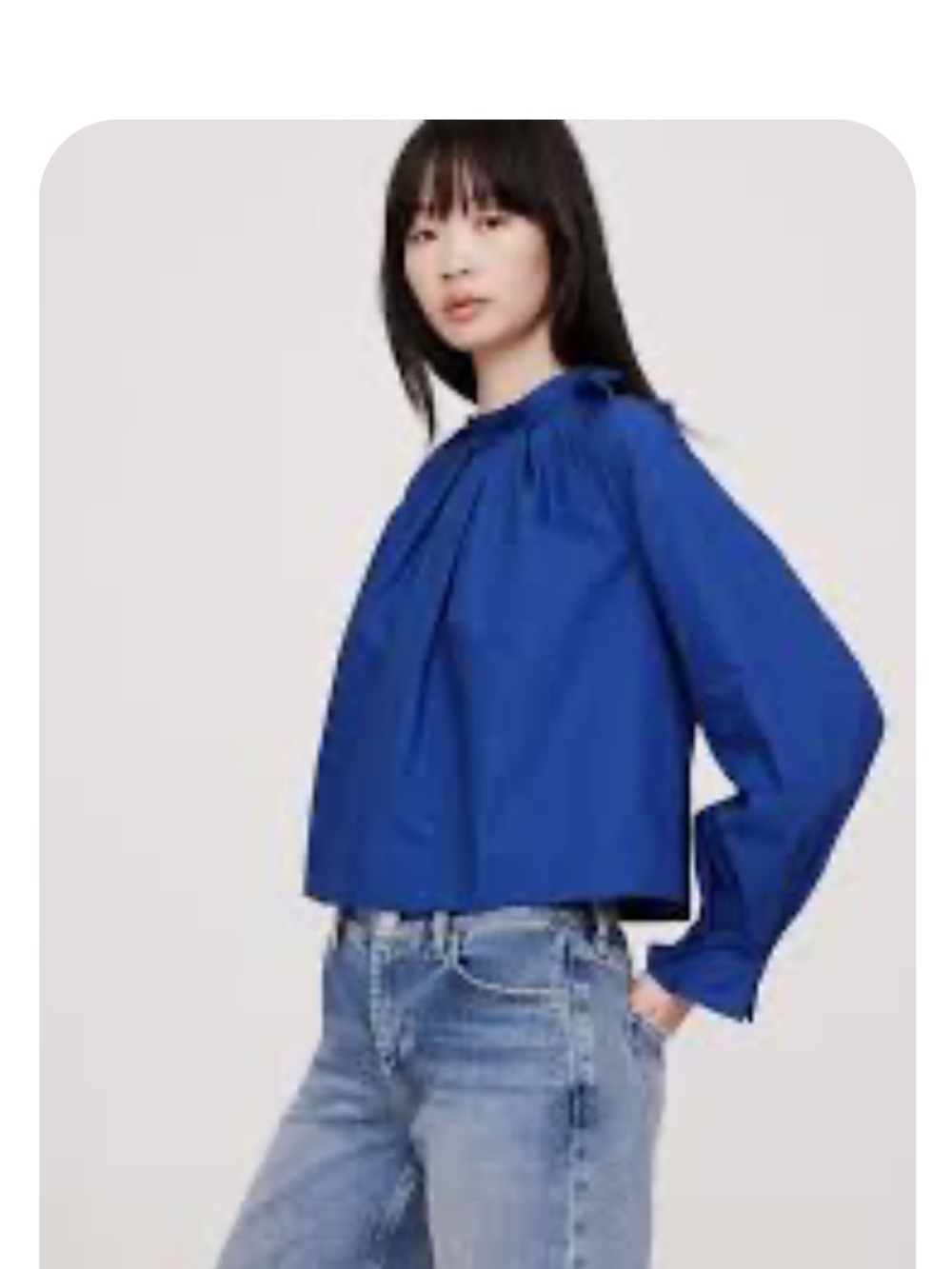 Banana Republic Cobalt Blue Poplin Cropped Blouse Sz Medium